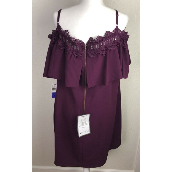 BCX Women's Juniors Purple Lace Sleeveless Cocktail Dress Size 3X - Picture 9 of 12